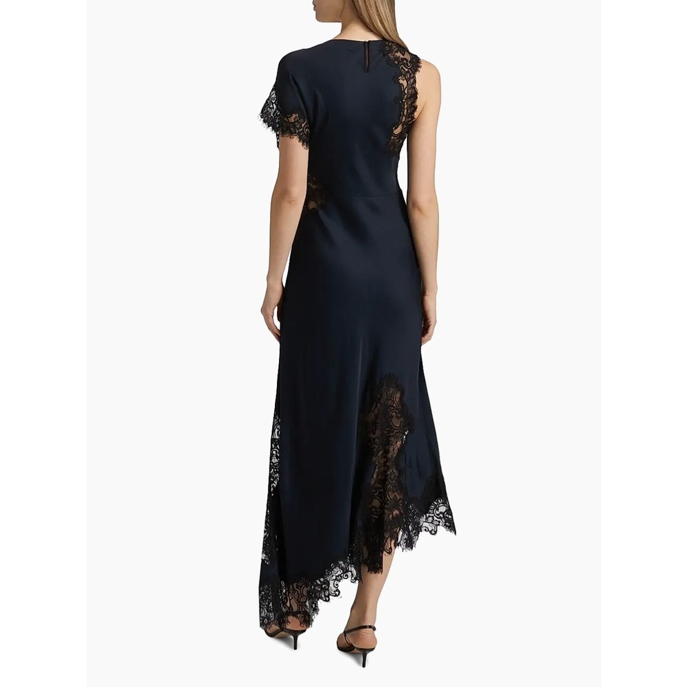 A.L.C. ALC Alessia Dress Navy Blue Lace Asymmetrical Midi Women Sz 4 - Picture 3 of 13